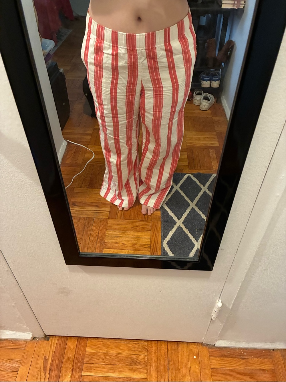 wide leg Striped Red and White linen pants